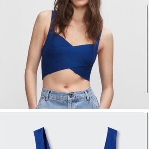 Mango Blue Asymmetrical Crop Tank Top